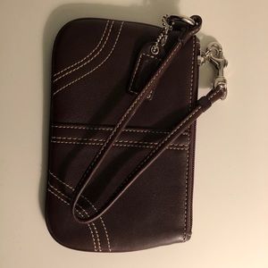 Coach chocolate brown leather wristlet